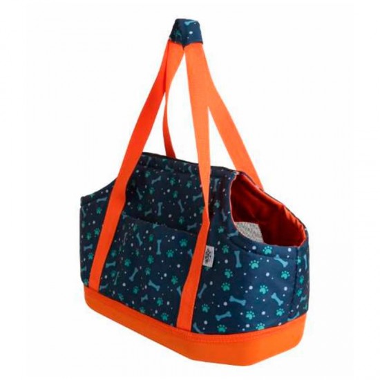 SACOLA LATERAL DOIS LADOS  AZUL C/LARANJ
