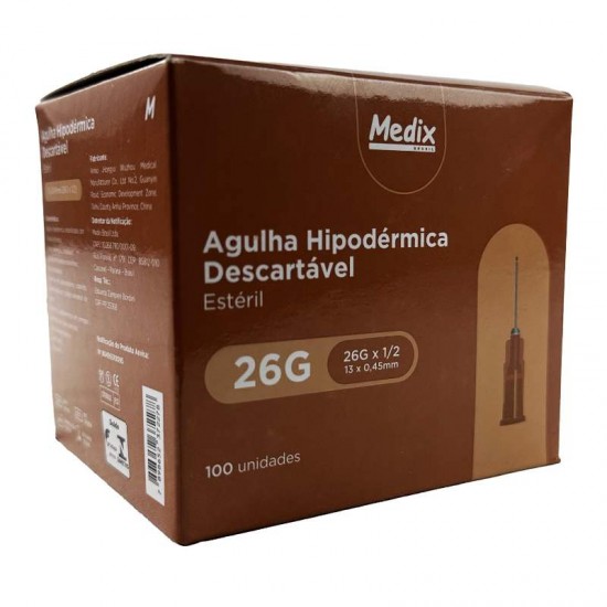 AGULHA 13 X 0,45MM (26G X 1/2) 100UN