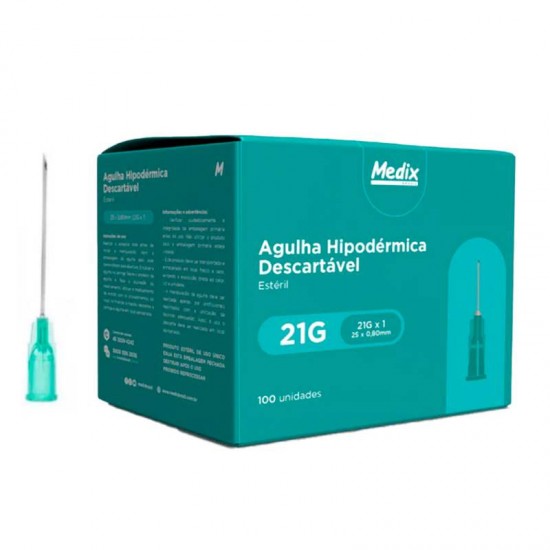 AGULHA 25 X 0,80MM (21G X 1) 100UN